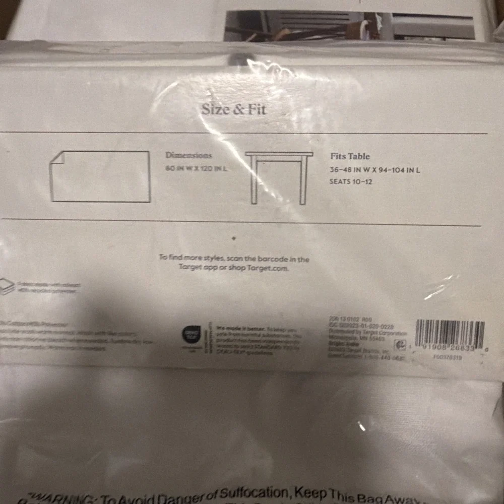 Threshold White Rectangular Tablecloth 60x120 Seats 10-12 Cotton Blend NEW